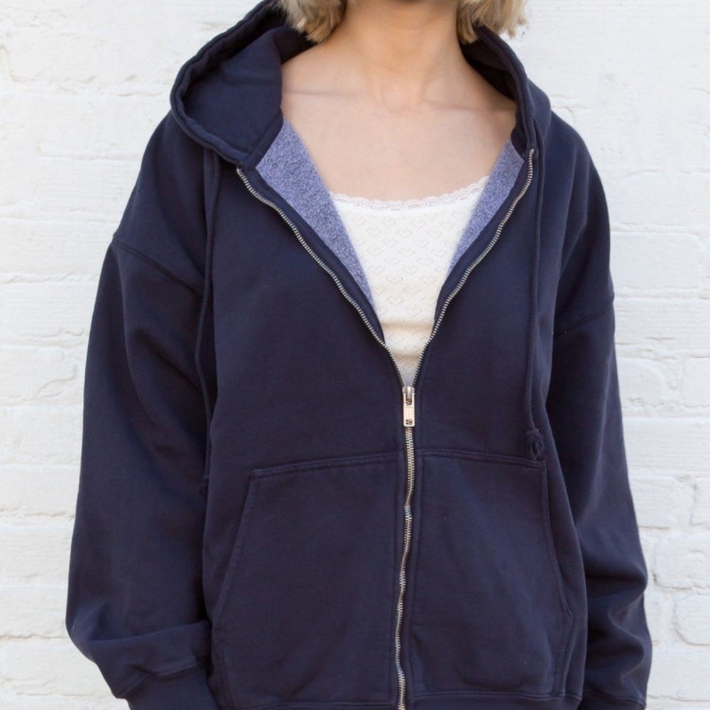 BRANDY MELVILLE JOHN GALT OVERSIZED CHRISTY ZIP-UP HOODIE IN NAVY BLUE